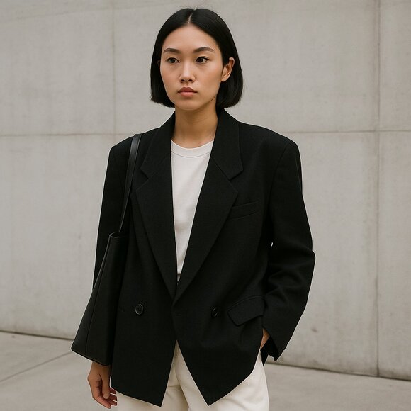 Vintage T.A. Whitney 100% Wool Blazer – Black Double-Breasted – Made in Korea - Picture 2 of 10